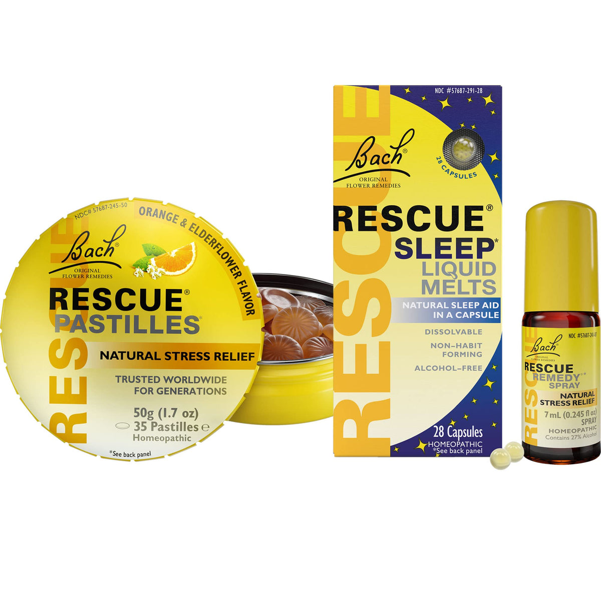 Bach Rescue Pastilles orange elderflower lozenges for quick stress relief.