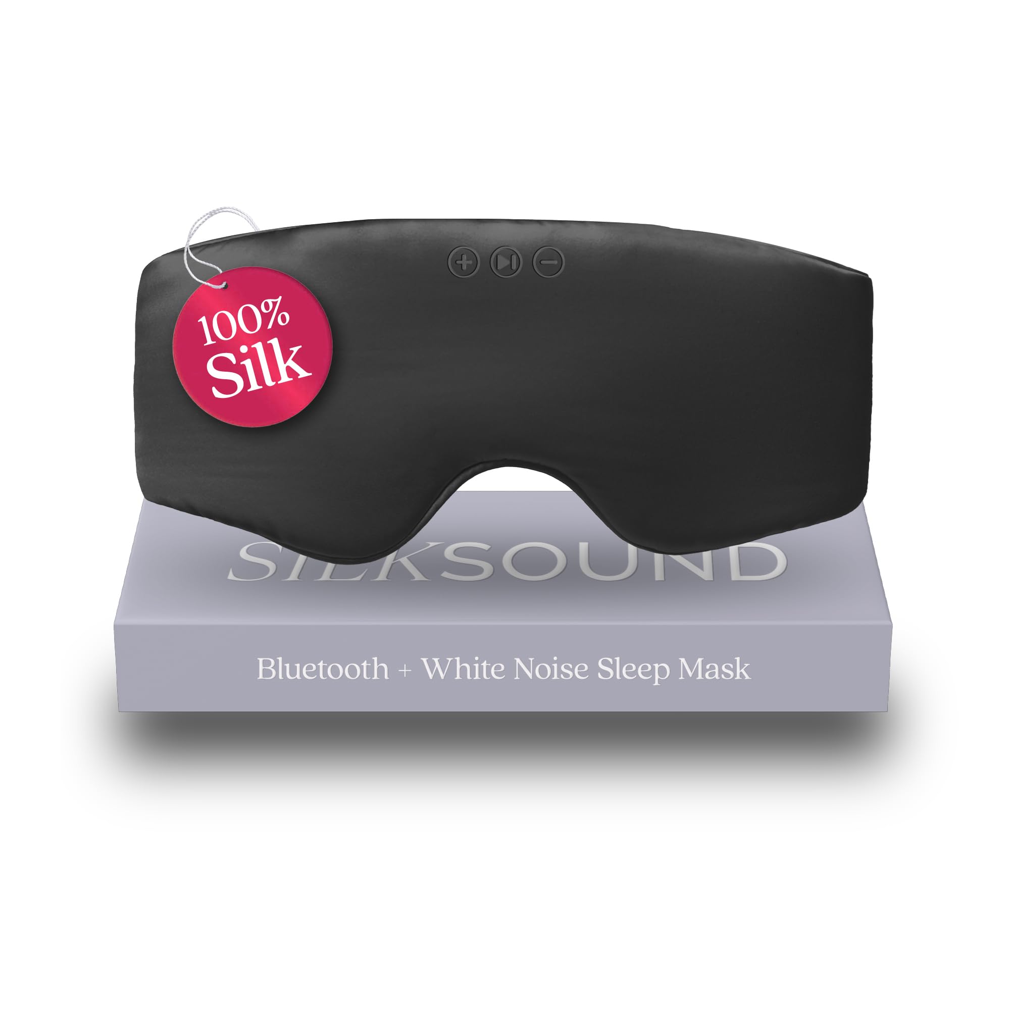 Back Bay Audio SilkSound sleep mask front view with discreet headphones for all-night wear.