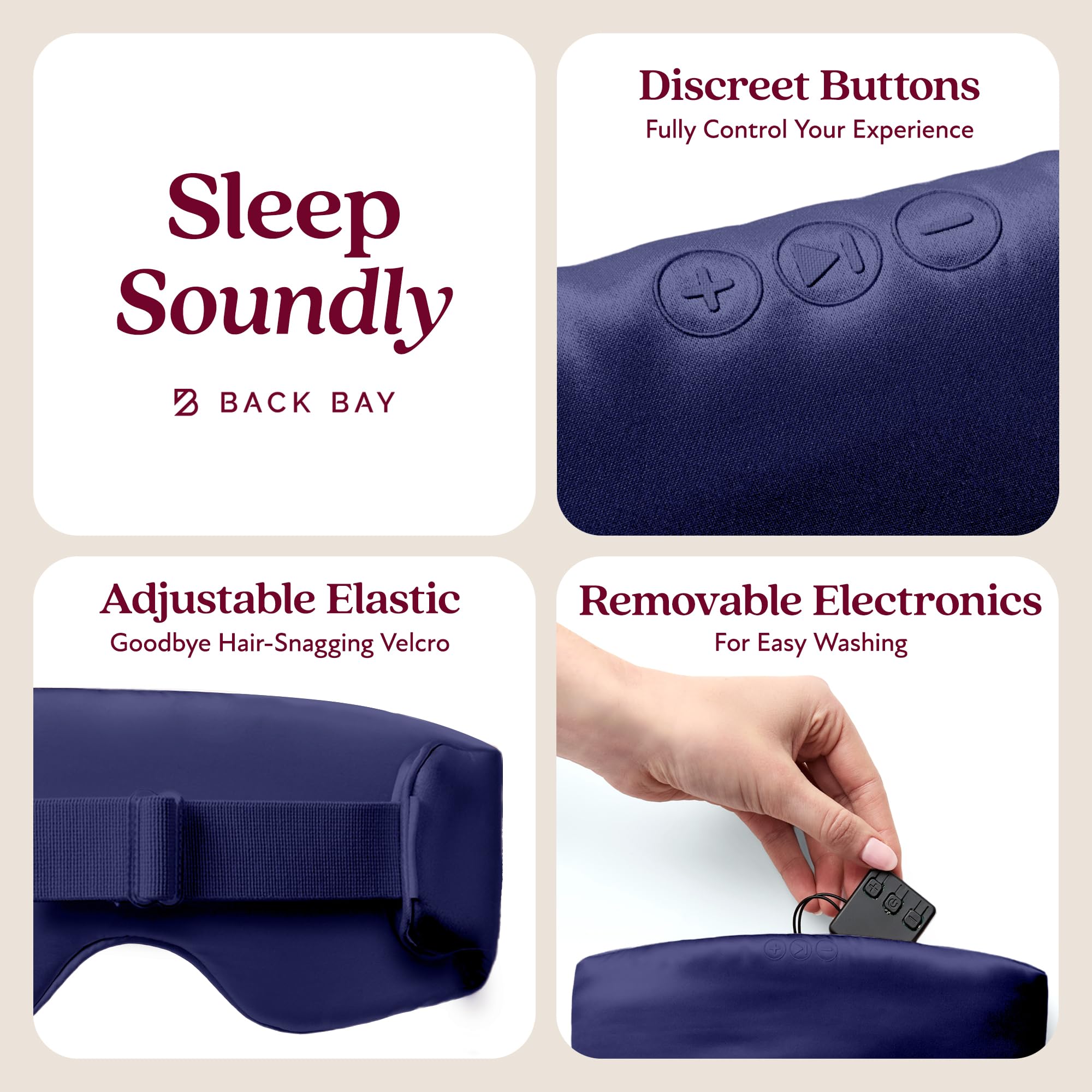 Back Bay Audio SilkSound mask offers built-in white noise and timer features.