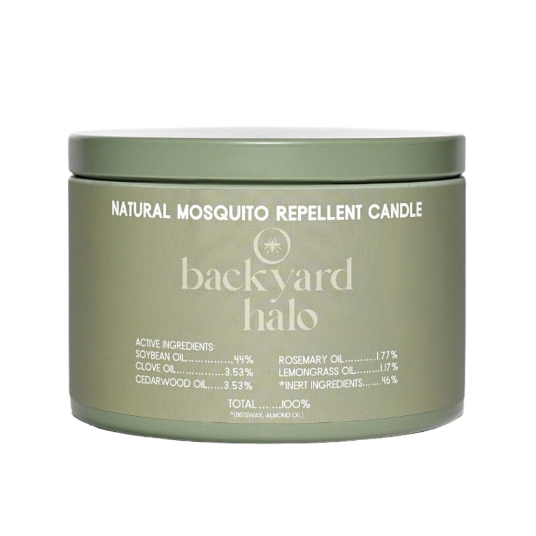Backyard Halo earthy citrus aroma enhances outdoor evenings.