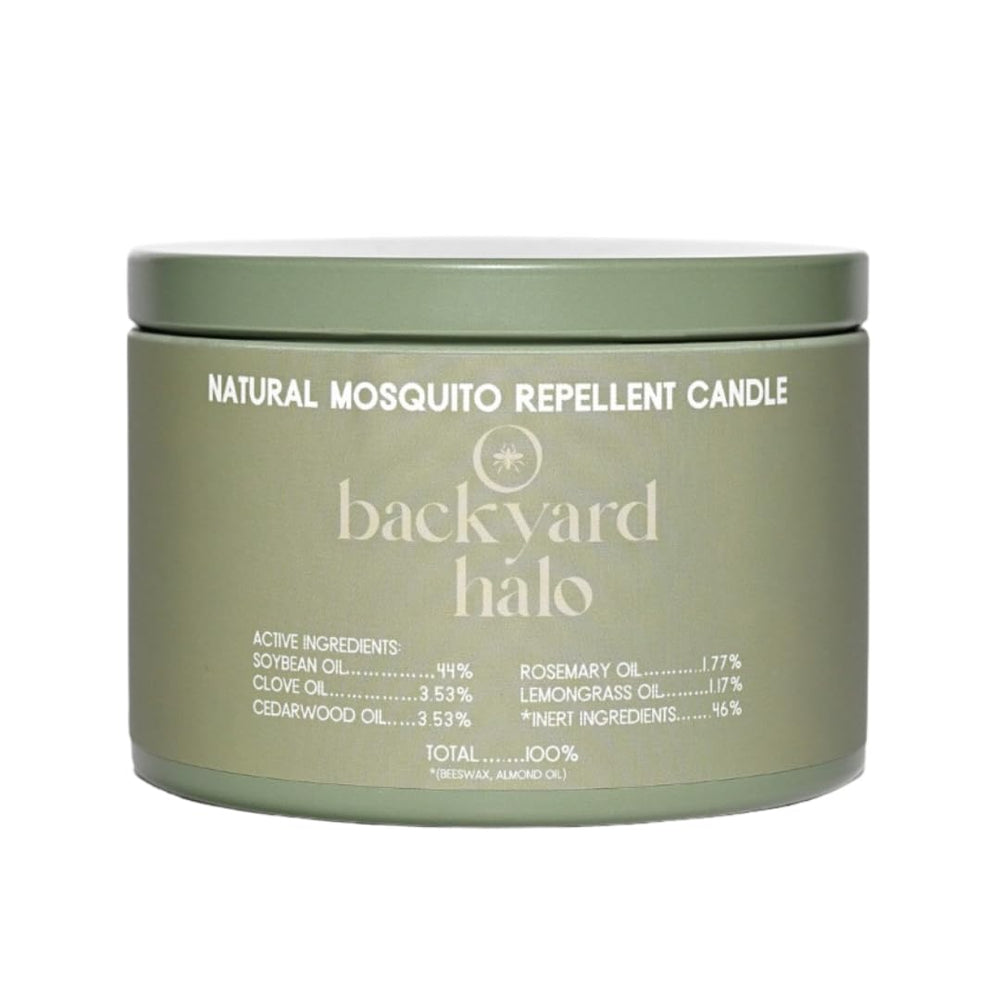 Backyard Halo earthy citrus aroma enhances outdoor evenings.