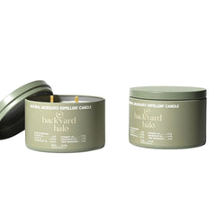 Backyard Halo mosquito repellent candle with dual wicks for efficient, clean burn.