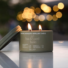 Backyard Halo candle for indoor and outdoor use creates warm glow.