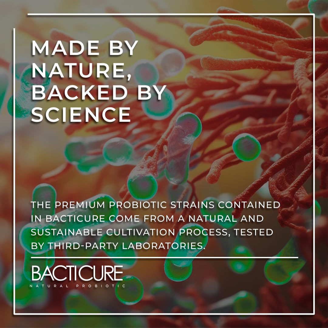 BACTERIUM PLUS Bacticure capsules closeup shows easy-to-swallow daily capsules.