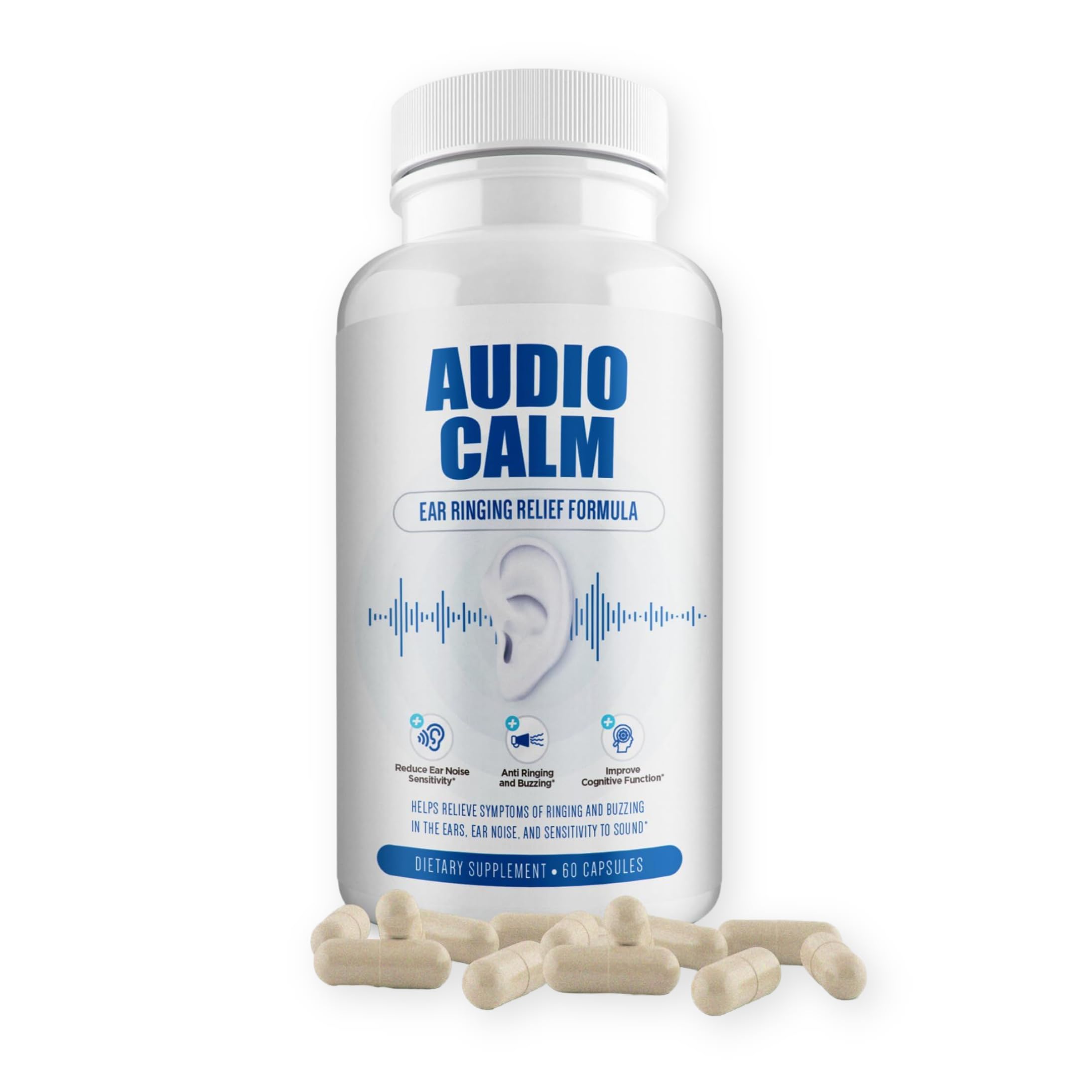 BACTICURE Audio Calm bottle front view for convenient ear health support