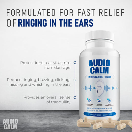 BACTICURE Audio Calm capsules shown provide convenient daily support for ear noises.
