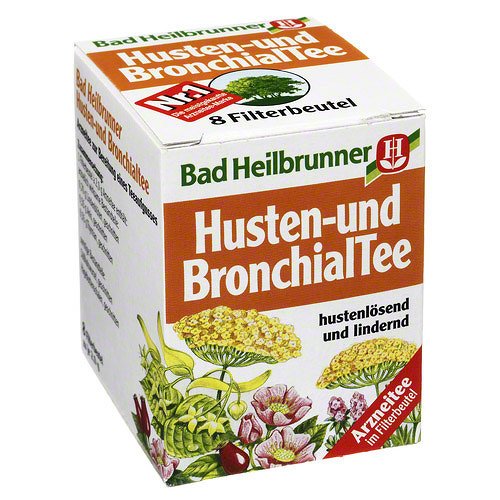 Bad Heilbrunner cough and bronchial tea with 8 teabags for comforting herbal relief during coughs.