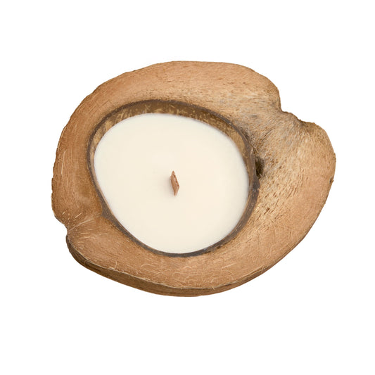 Badalyan Art Studio coconut candle with wooden wick in a glass jar for cozy ambiance.