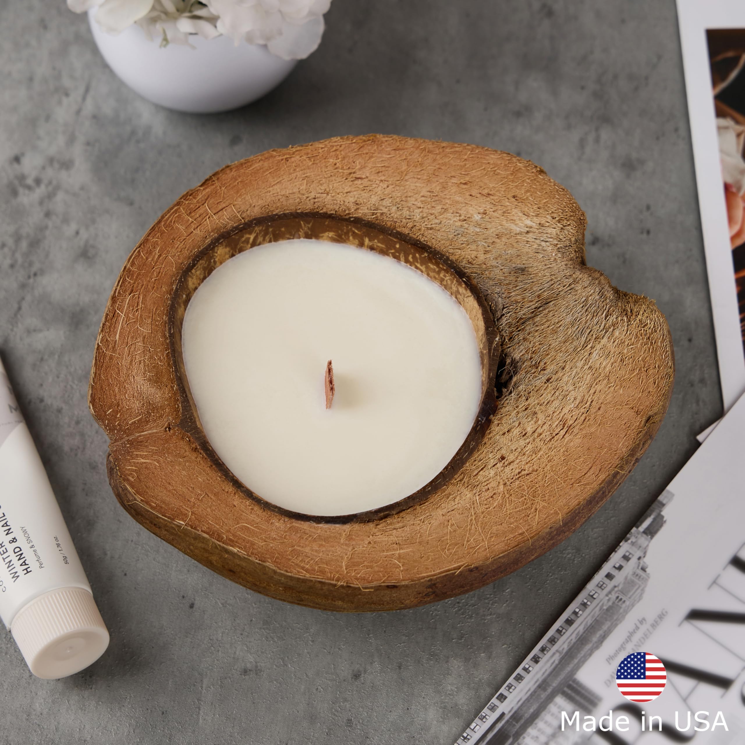 Badalyan Art Studio natural coconut shell candle for rustic charm.