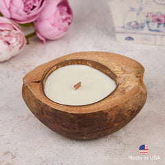 Badalyan Art Studio natural coconut-shell candle adds organic flair.