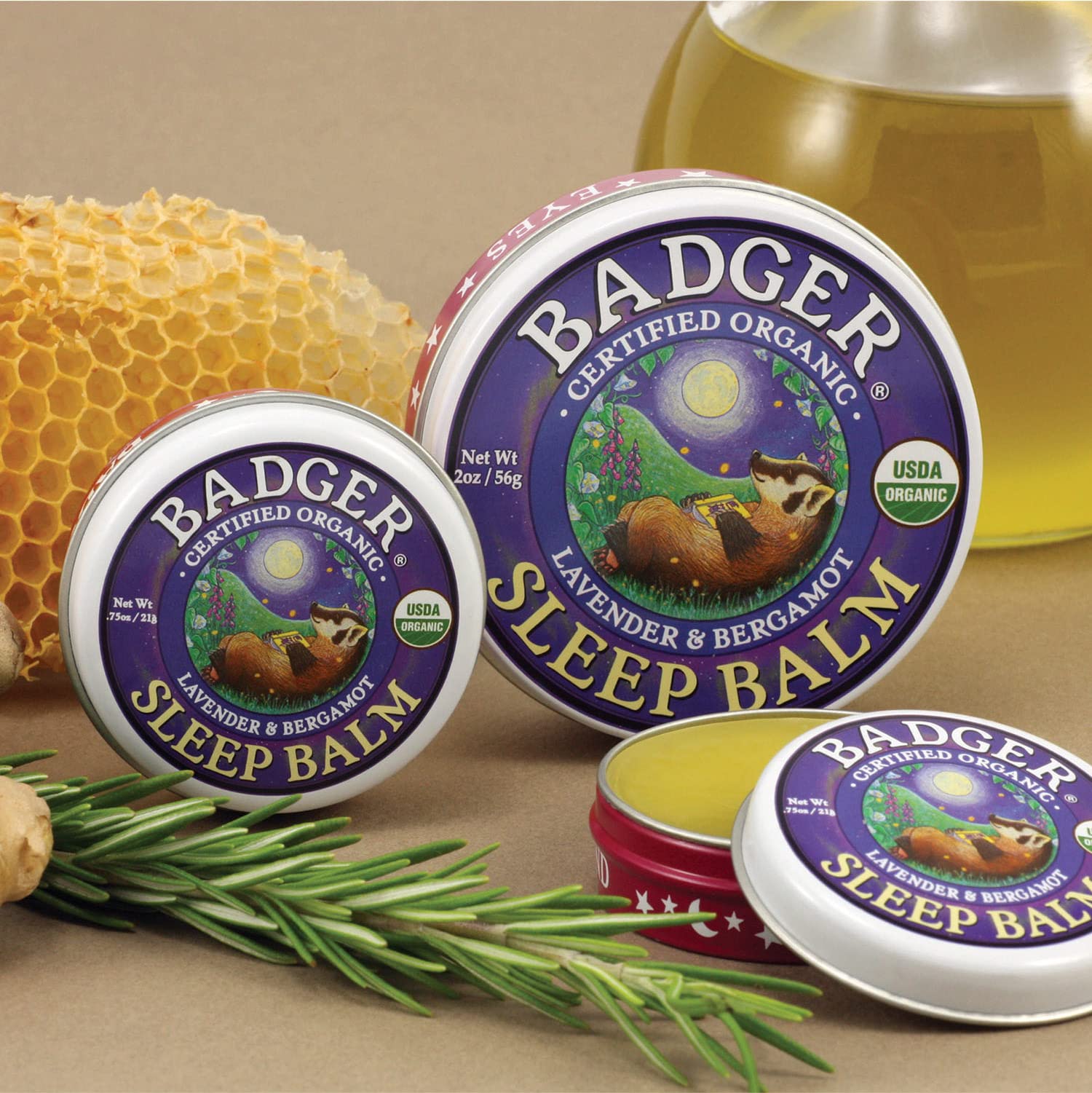 Badger Sleep Balm on lips and wrists for portable calming comfort