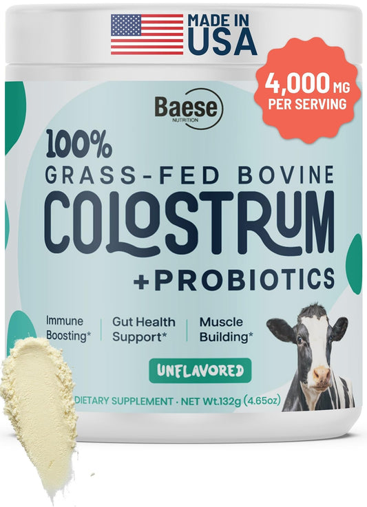 Baese Nutrition 4000mg colostrum powder bottle showcasing immune-support potential