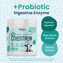 Baese Nutrition unflavored colostrum powder jar closeup highlights clean ingredient profile