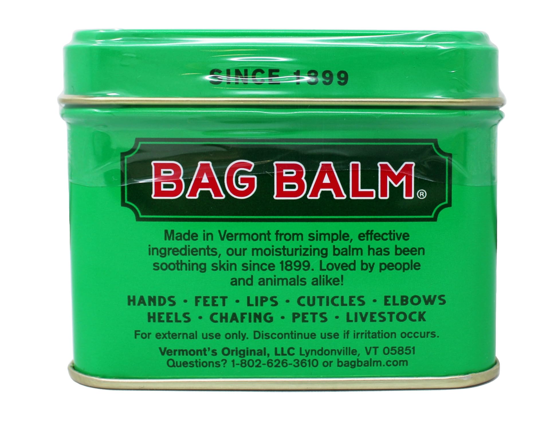 Bag Balm Original Ointment label close-up, quick care reference.