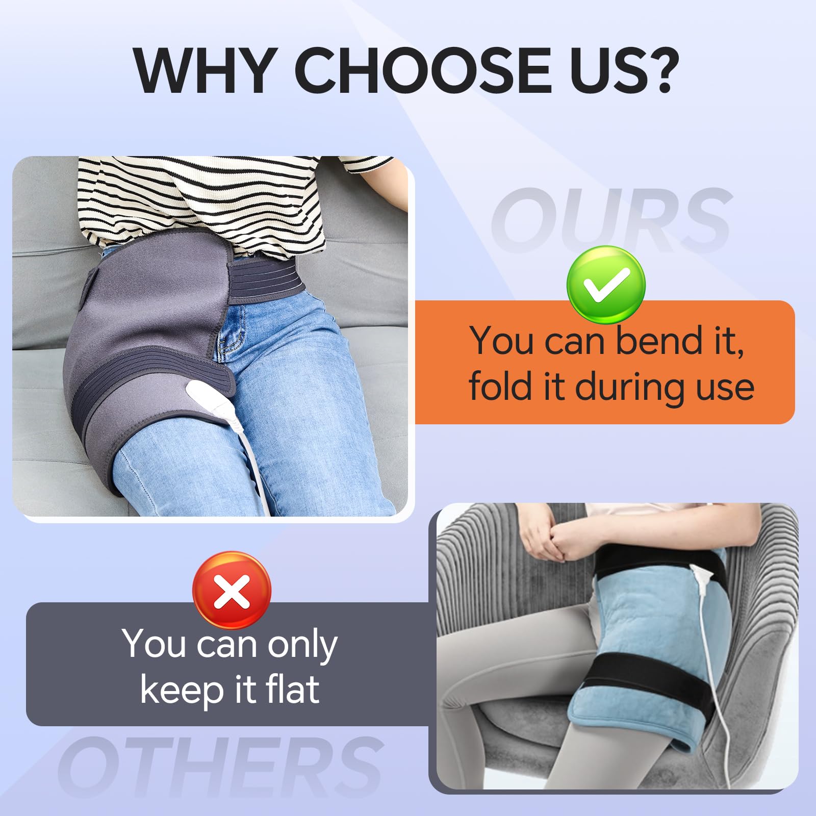 BaiseMain generous heating area covers hip joints for broad warmth.