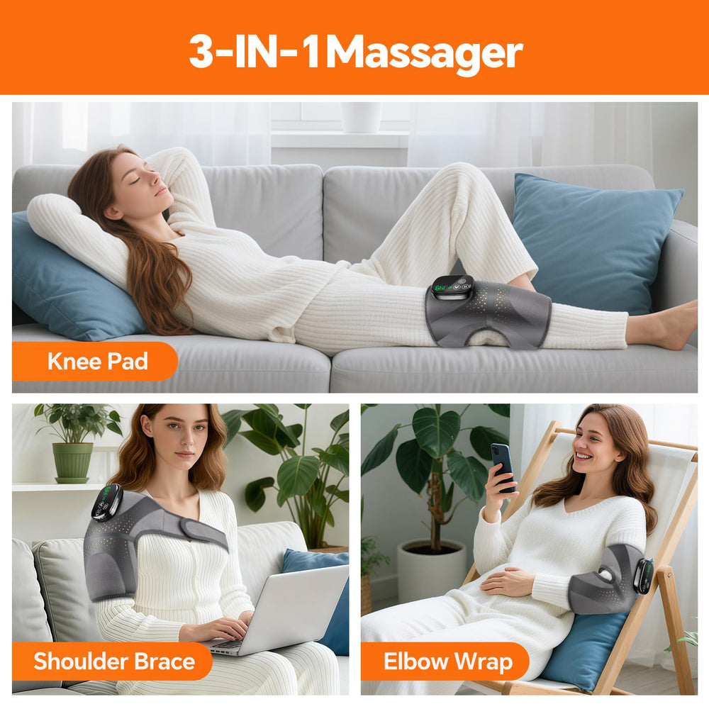 BAISEMAIN 3-in-1 heating pad shows versatile support for knee, shoulder, and elbow.
