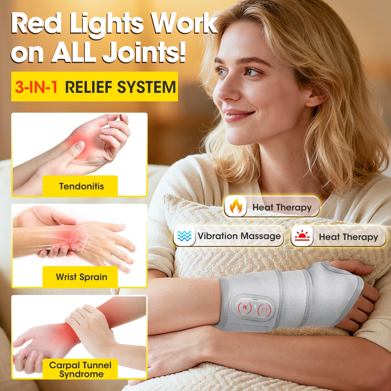 BAISEMAIN wrist massager heat and vibration with adjustable settings for targeted comfort