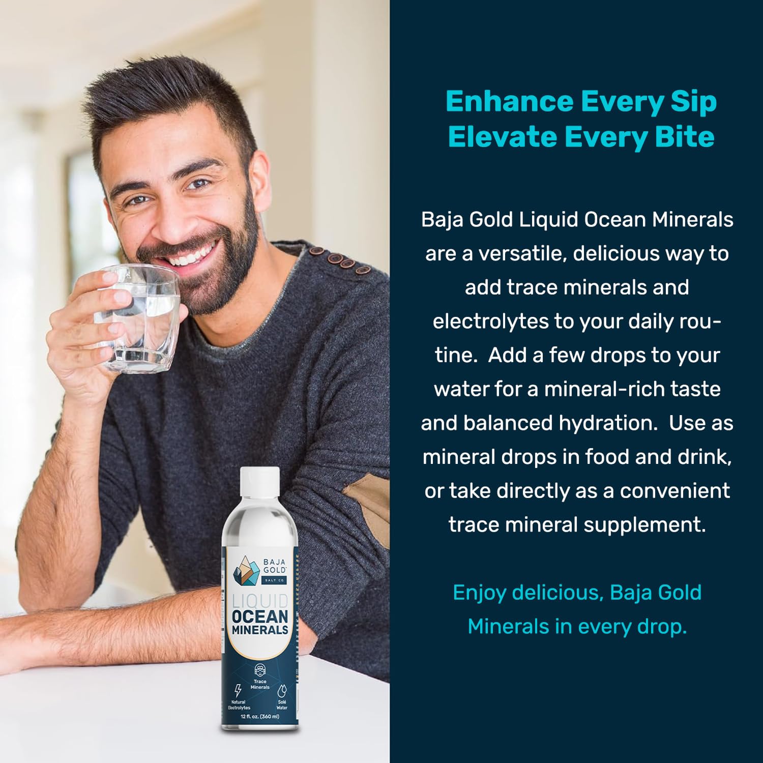 Baja Gold taste-test: mineral drops in a smoothie for subtle mineral enhancement.