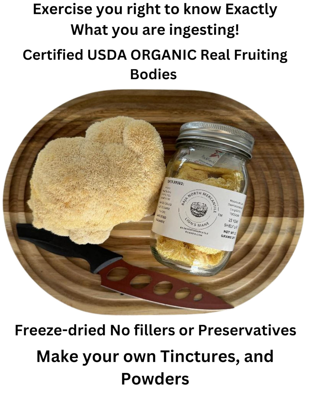 Lion's Mane rehydration powder from Baja North Mercantile blends easily into recipes