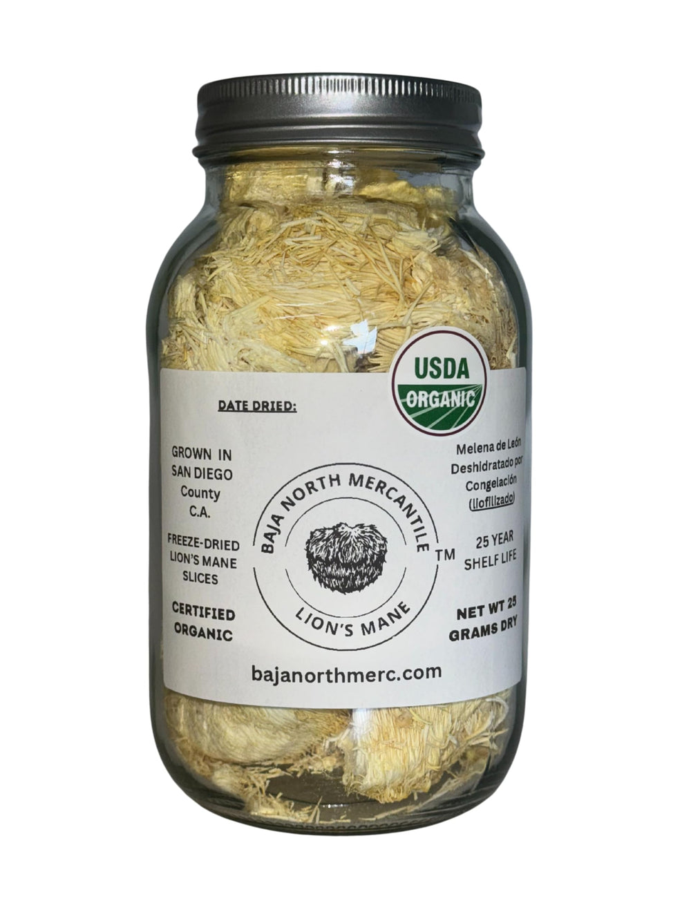 Baja North Mercantile lion's mane slices in a jar ideal for tea and powder use