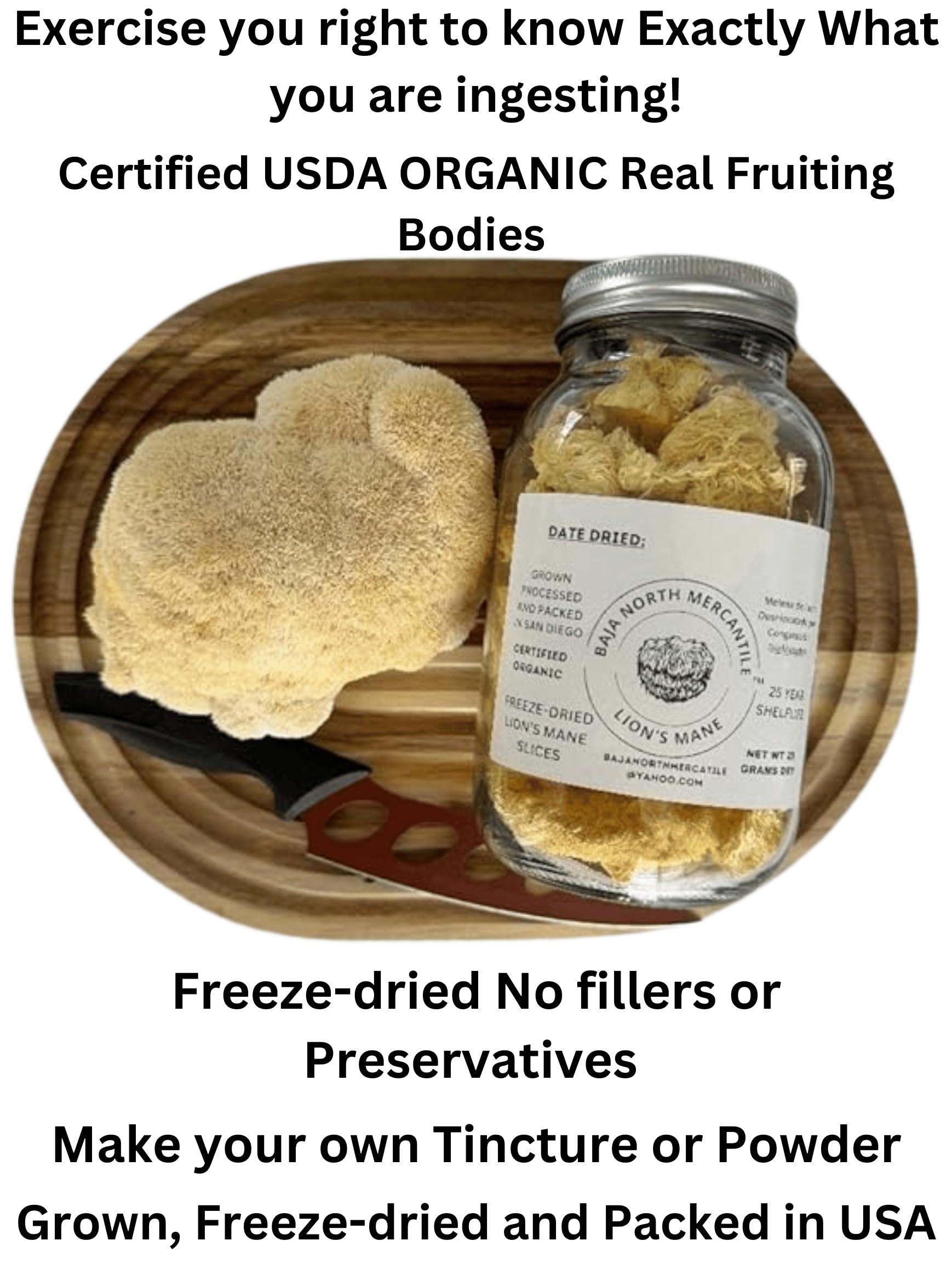 Lions mane slices steeped in hot water with earthy aroma from Baja North Mercantile
