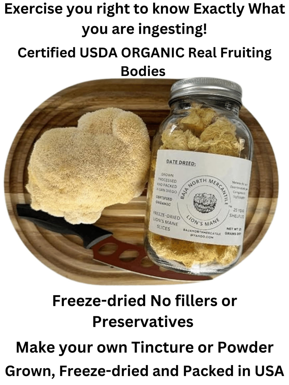 Lions mane slices steeped in hot water with earthy aroma from Baja North Mercantile
