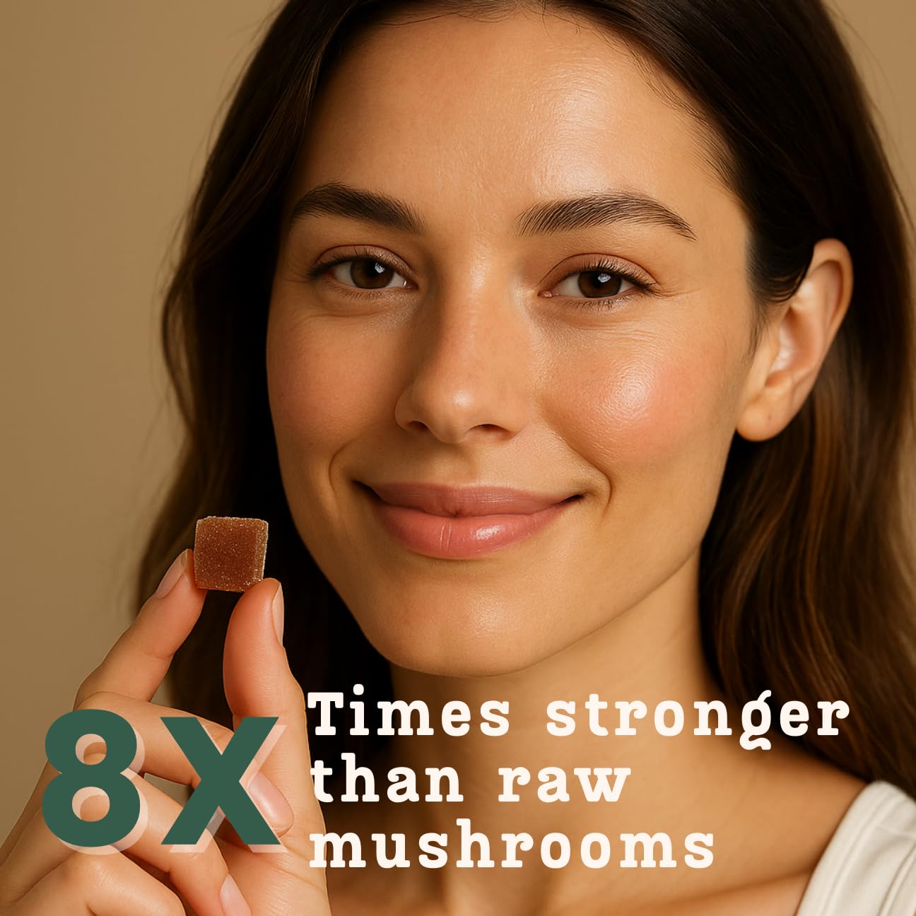 Baker's Botanics coconut-flavor gummies with glass bottle, suggesting convenient vegan snacking.