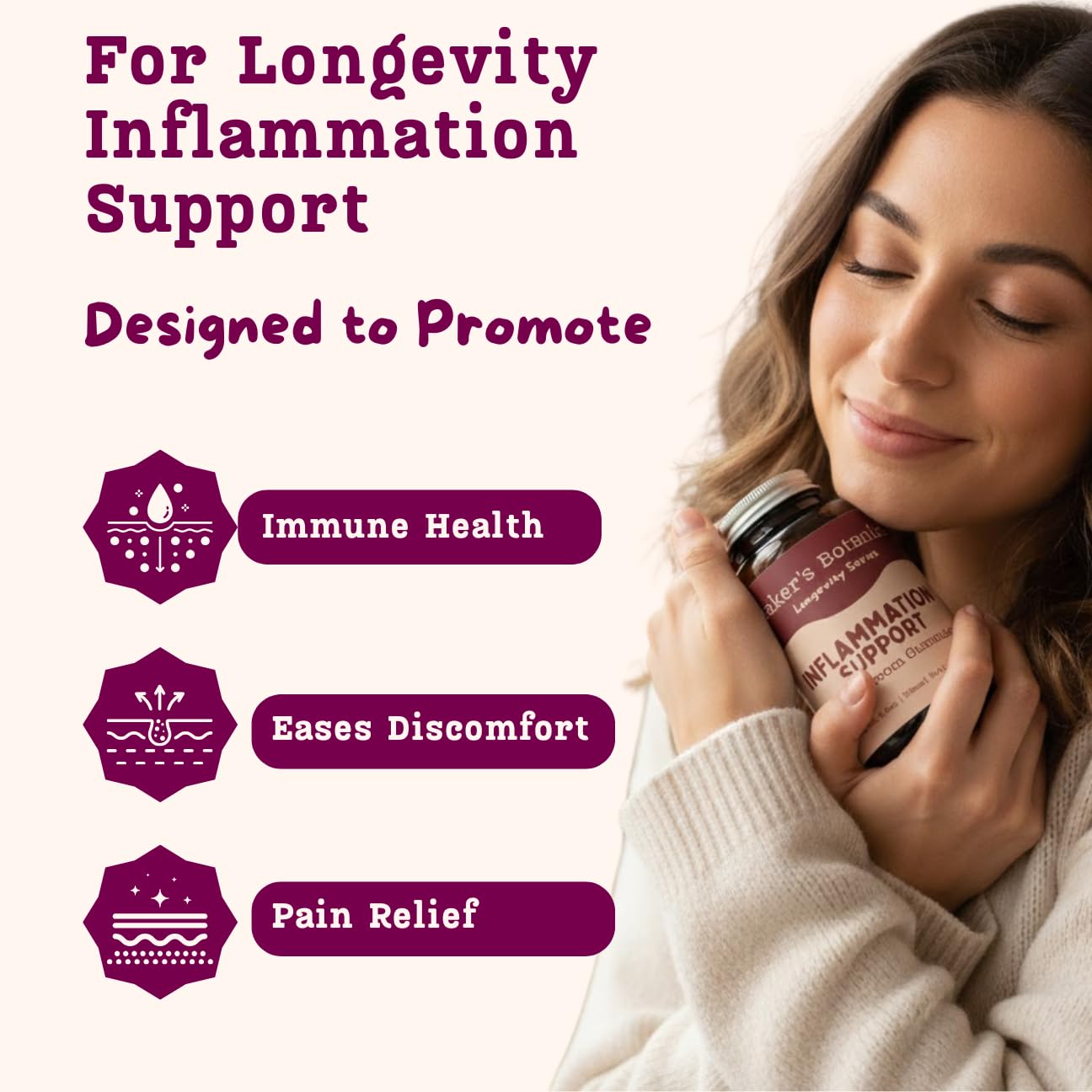 Baker's Botanics Longevity Gummies astragalus illustration highlights holistic wellness benefits.