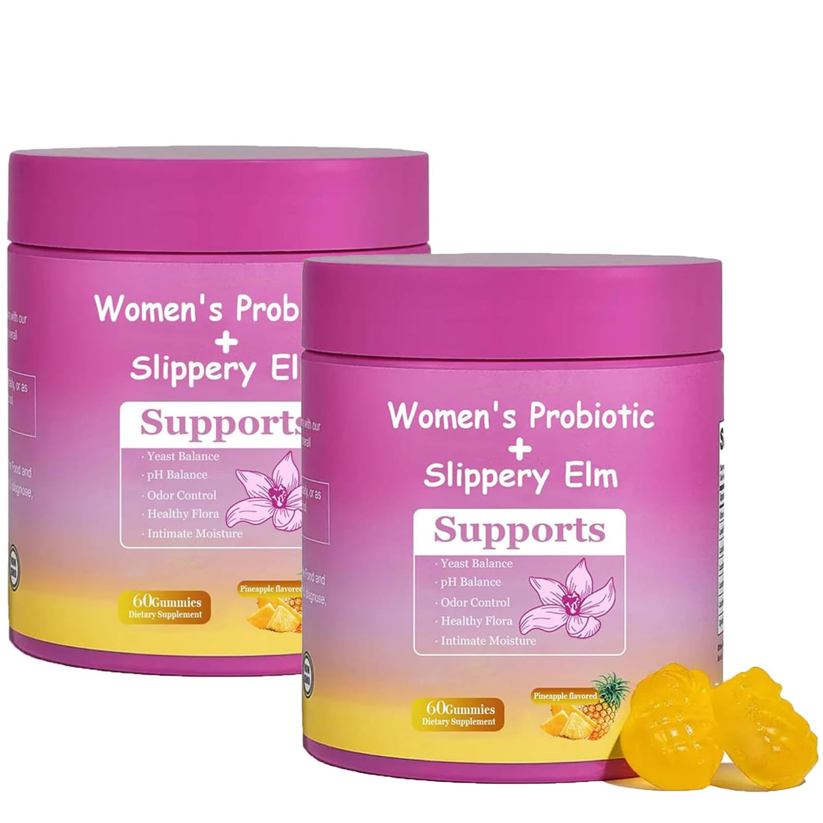 BAKONG Her Juicy Feminine Probiotics Gummies bottle with pineapple flavor for daily balance.