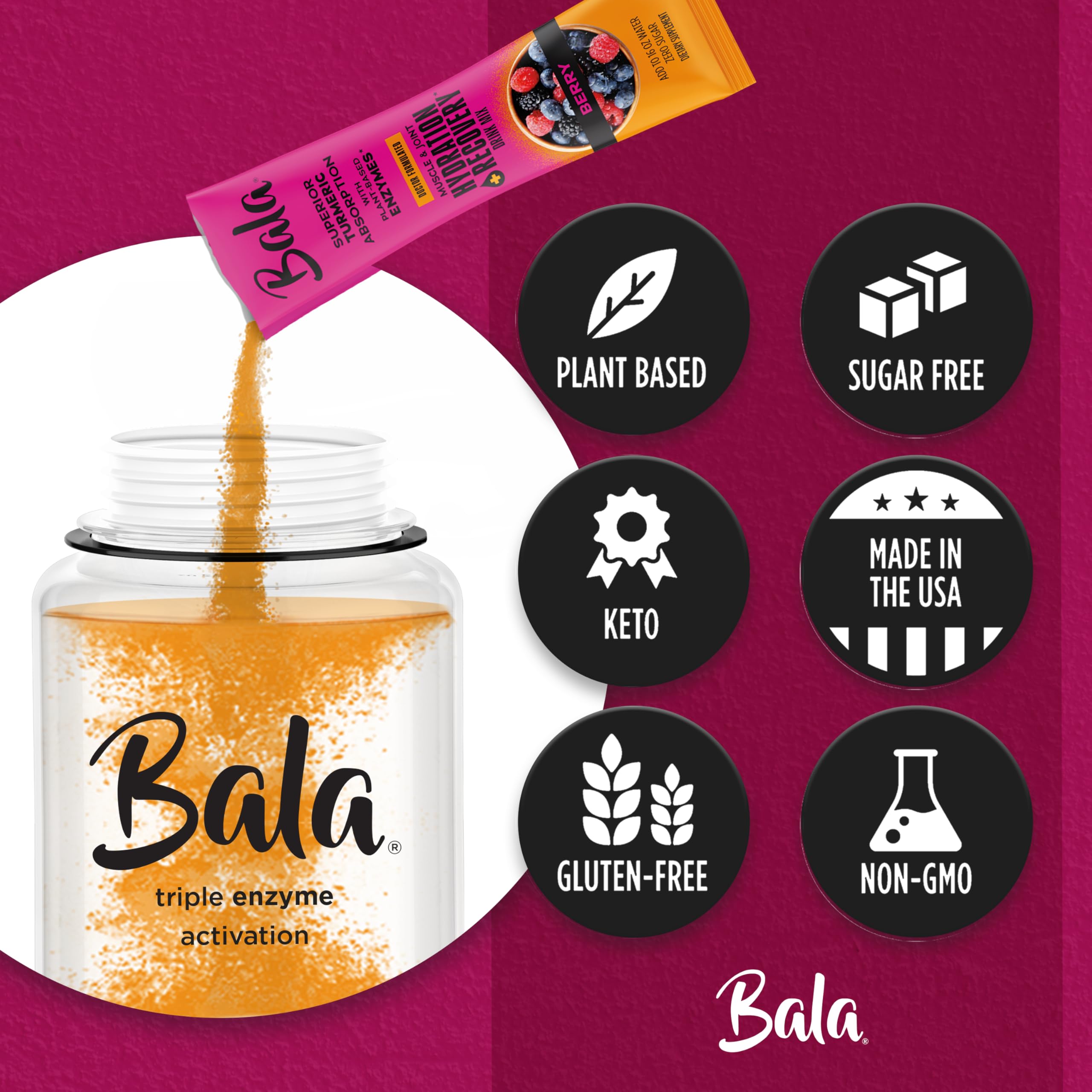 BALA Enzyme Hydration on-the-go pack shown for travel and busy days.