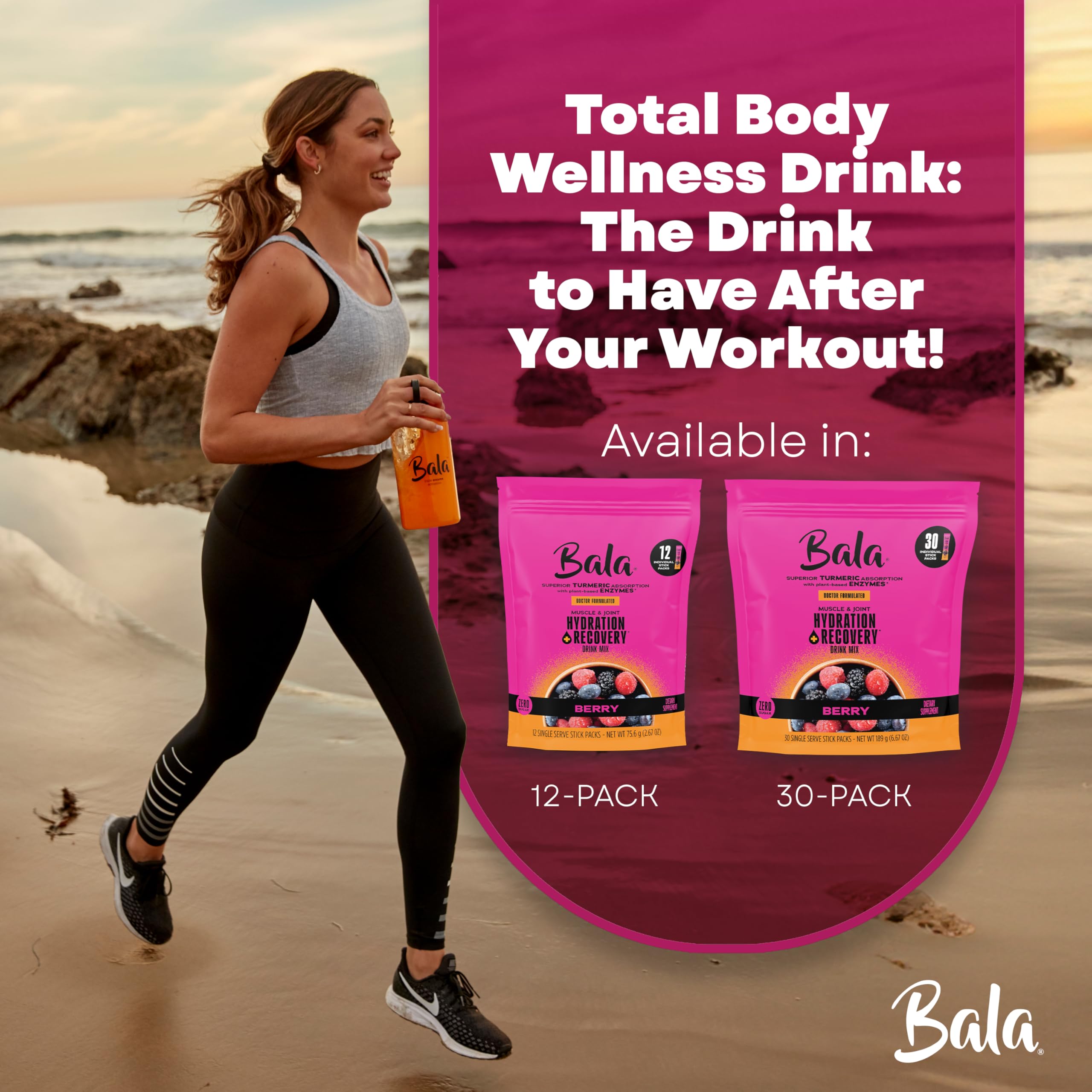 BALA Enzyme Hydration zero-sugar electrolytes emphasize sugar-free hydration.
