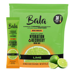 Bala Enzyme lime flavor powder dissolving in water for quick hydration.