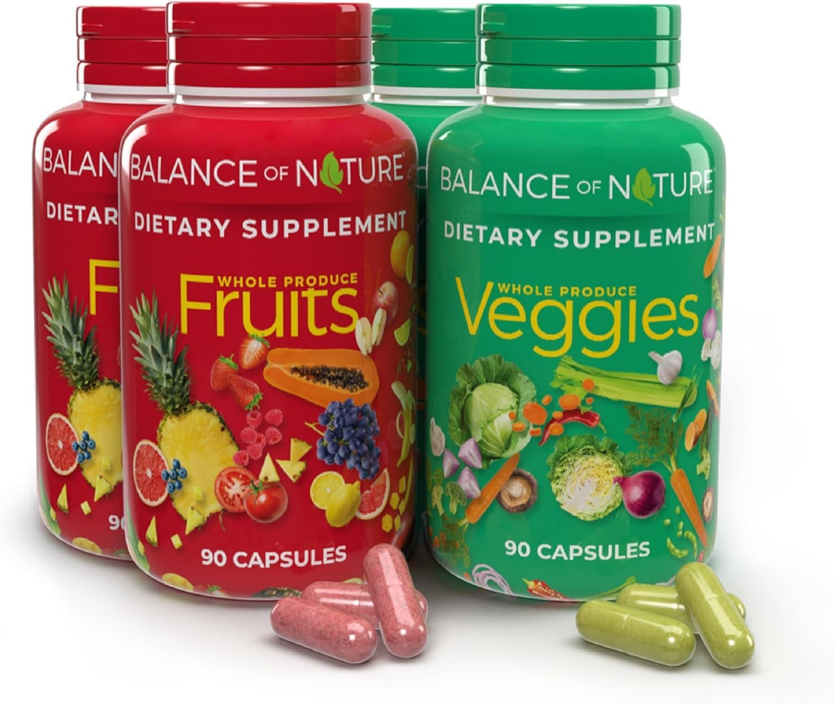 Balance of Nature Fruits capsules label highlights real fruit ingredients for daily nutrition
