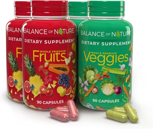 Balance of Nature Fruits capsules label highlights real fruit ingredients for daily nutrition