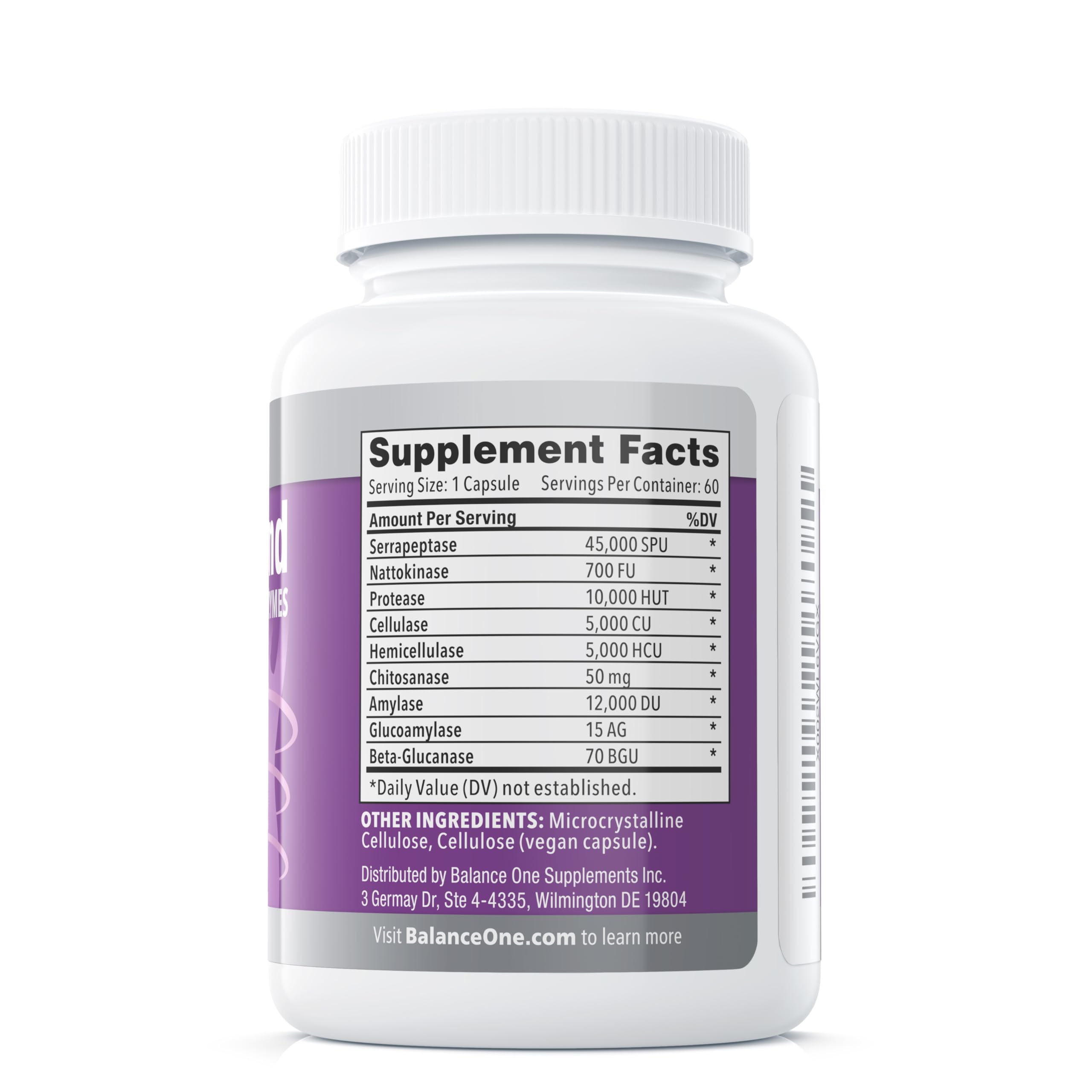 Balance ONE enteric-coated serrapeptase tablet closeup — improved gut delivery.