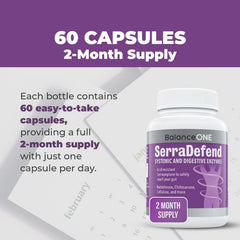 Balance ONE SerraDefend enteric-coated serrapeptase capsules — enhanced delivery past stomach acid.