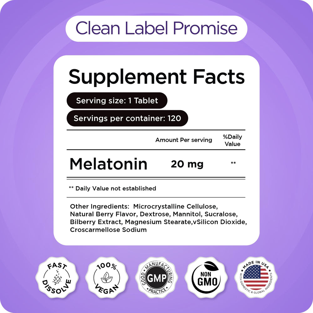 Balancebreens Melatonin 20mg promotes calm relaxation before bed time.