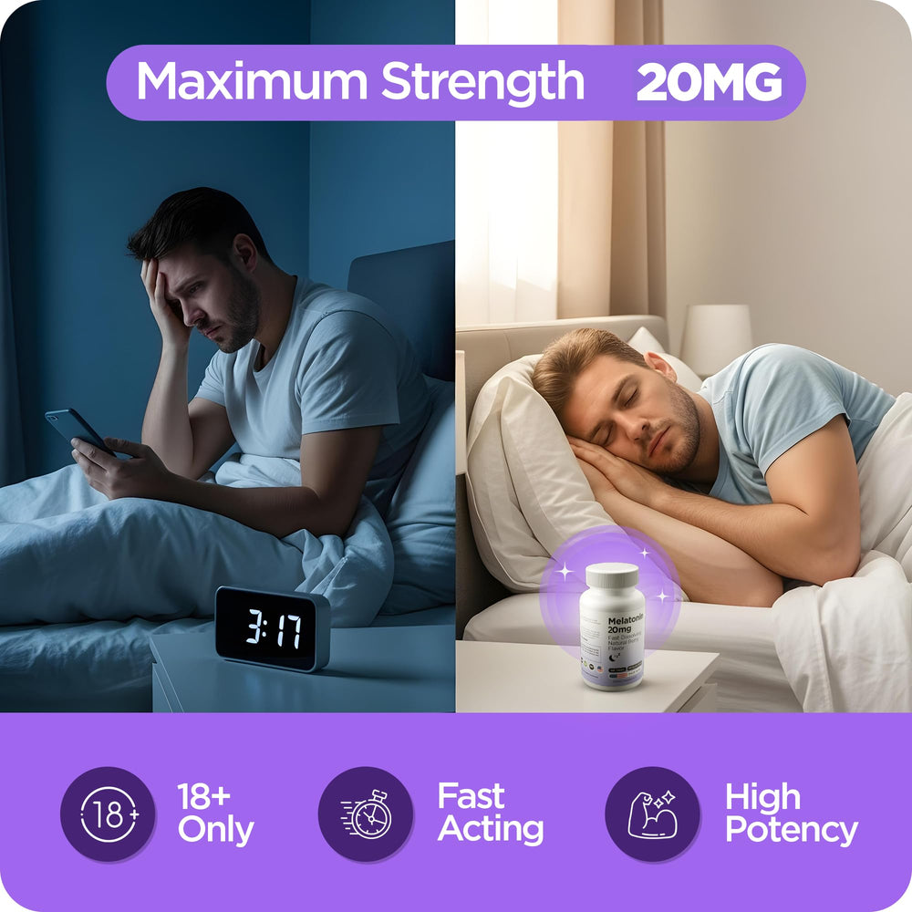 Balancebreens Melatonin 20mg tablet dissolving shows fast onset for restful nights.
