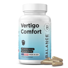 Balancebreens Vertigo Relief bottle with capsules for daily balance support.