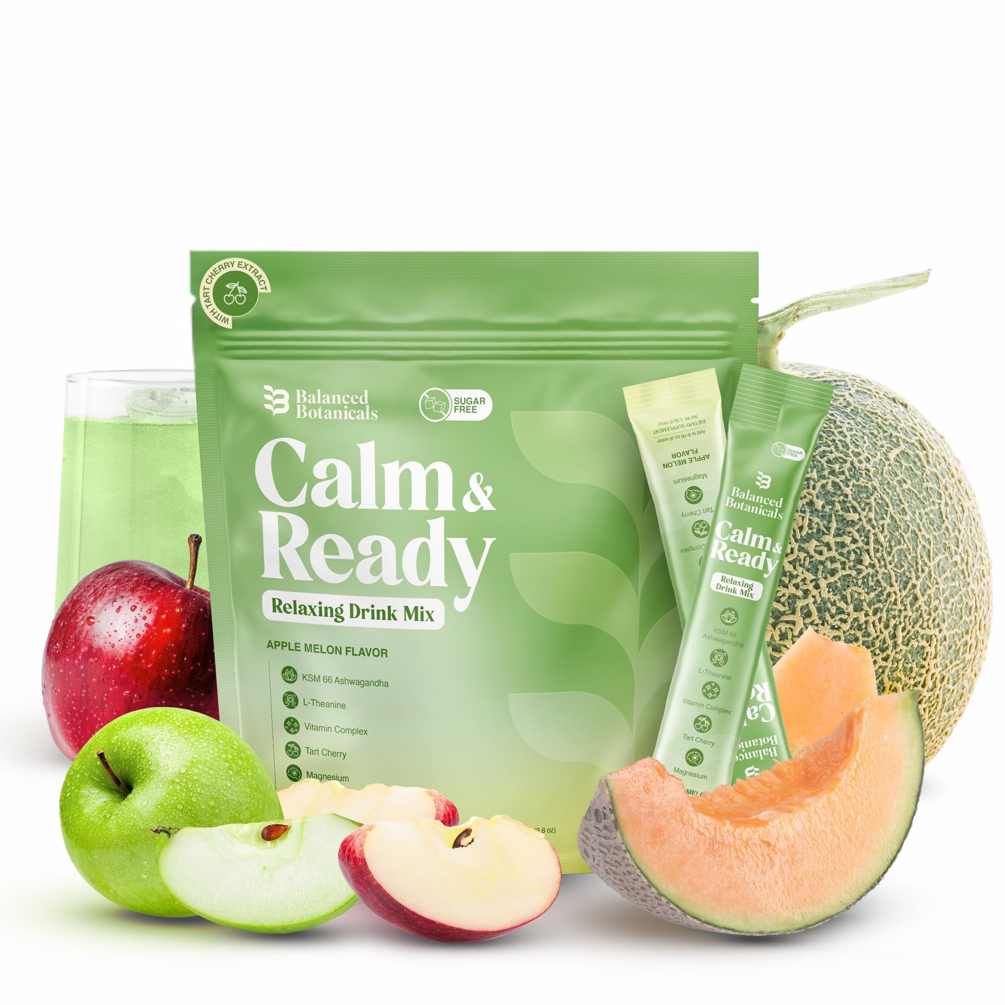 Balanced Botanicals Calm Ready Apple Melon sachet for daily calm and hydration.