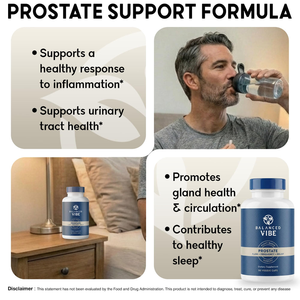 Balanced Vibe Saw Palmetto capsules closeup for prostate wellness support