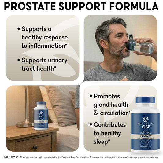 Balanced Vibe Saw Palmetto capsules closeup for prostate wellness support
