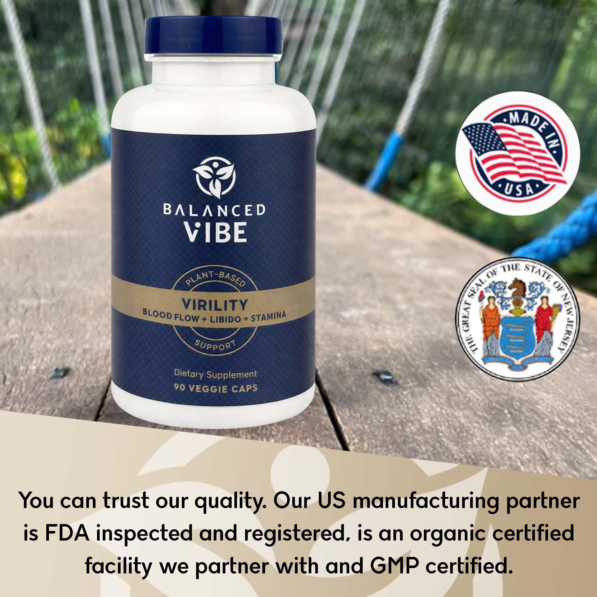 Balanced Vibe Saw Palmetto herbs close-up in herbal blend.