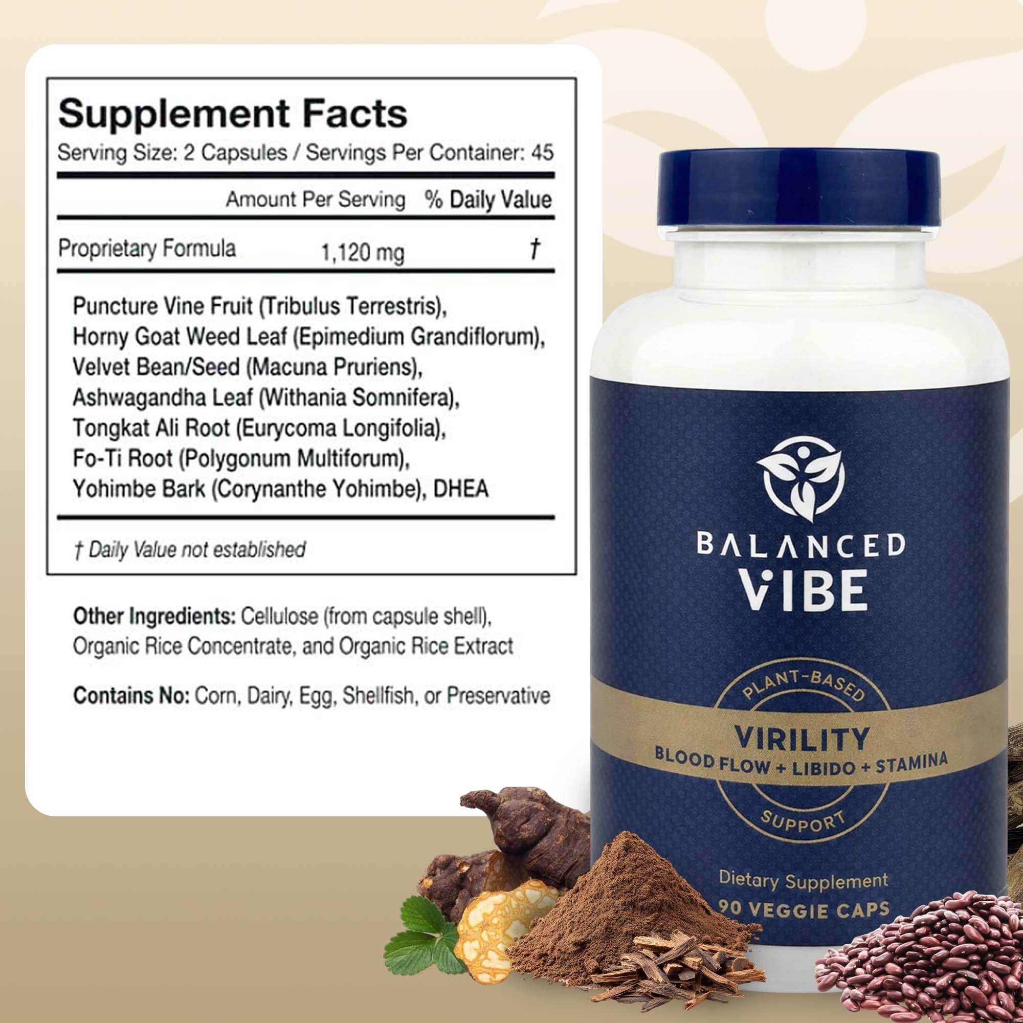 Balanced Vibe Tongkat Ali ingredients close-up illustrating energized routine.