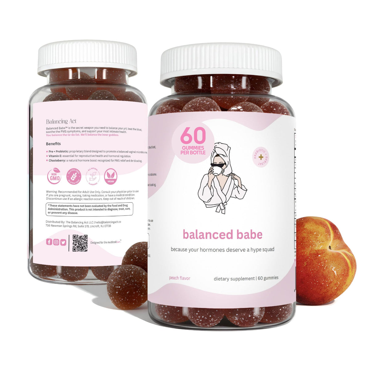 Balancing Act Balanced Babe gummies bottle front for daily wellness support.