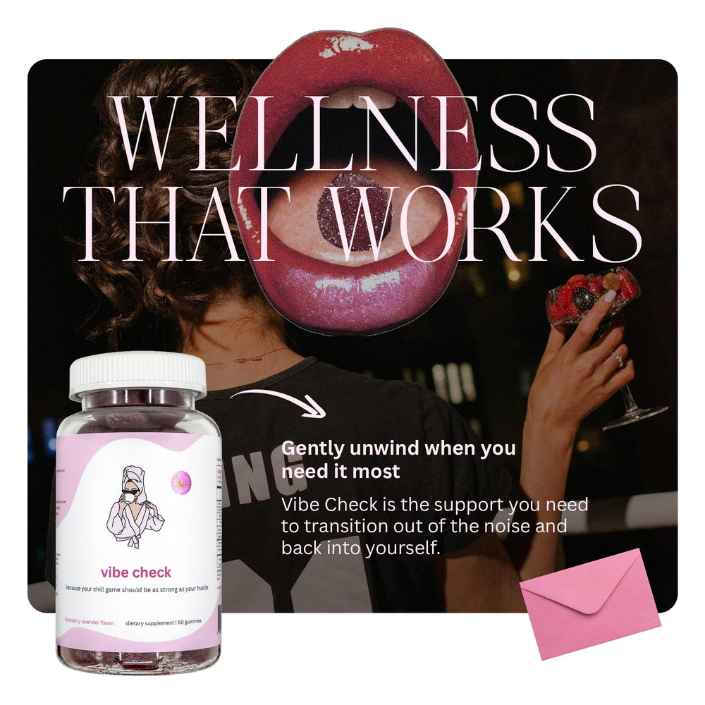 Balancing Act Vibe Check gummies flavor image featuring blackberry lavender