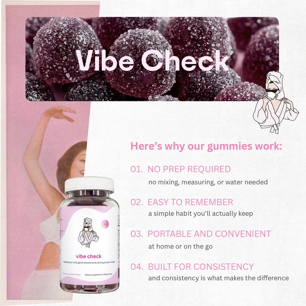 Balancing Act Vibe Check night routine image shows easy, pill-free unwinding after dinner