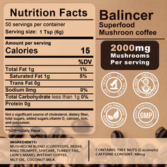 Balincer Mushroom Coffee cup with steam, signaling a ready-to-drink focus beverage.