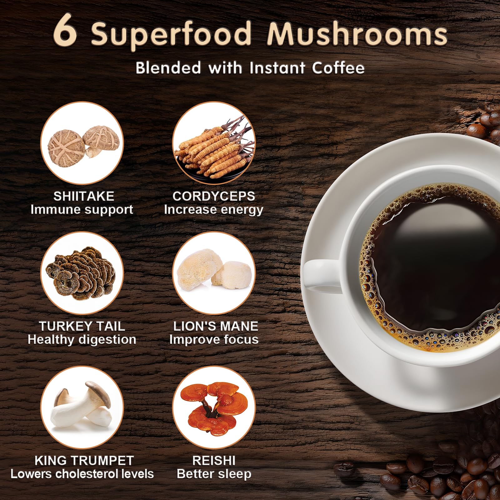 Balincer Mushroom Coffee mug with steam signaling a quick energy boost.