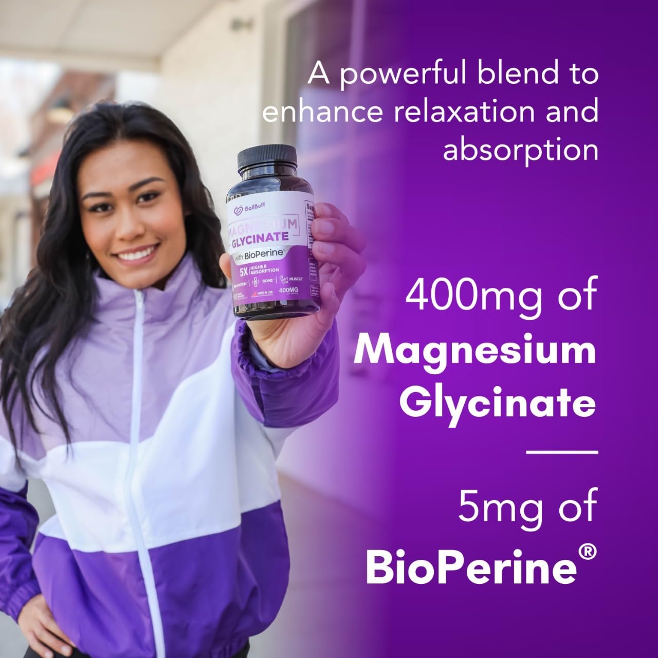 BallBuff bottle label detail highlighting BioPerine 400mg.